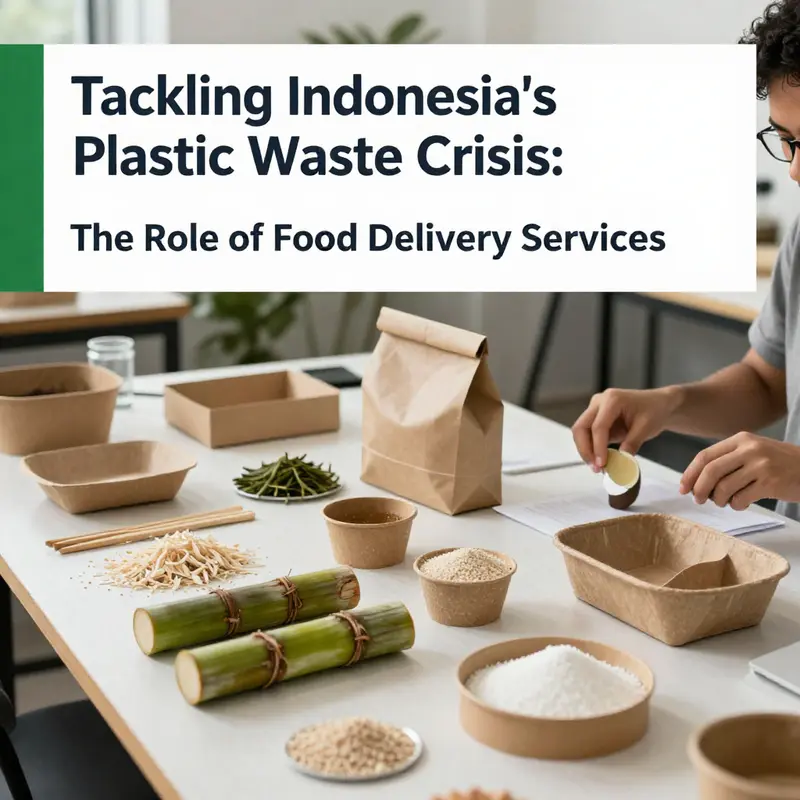 Food delivery riders navigating the streets of Indonesia, highlighting the widespread use of plastic packaging.