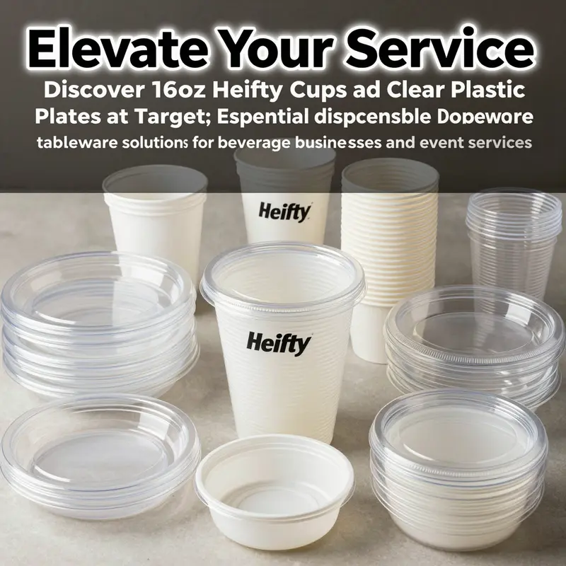 A vibrant collage of Hefty cups and clear plastic plates illustrating quality and versatility.