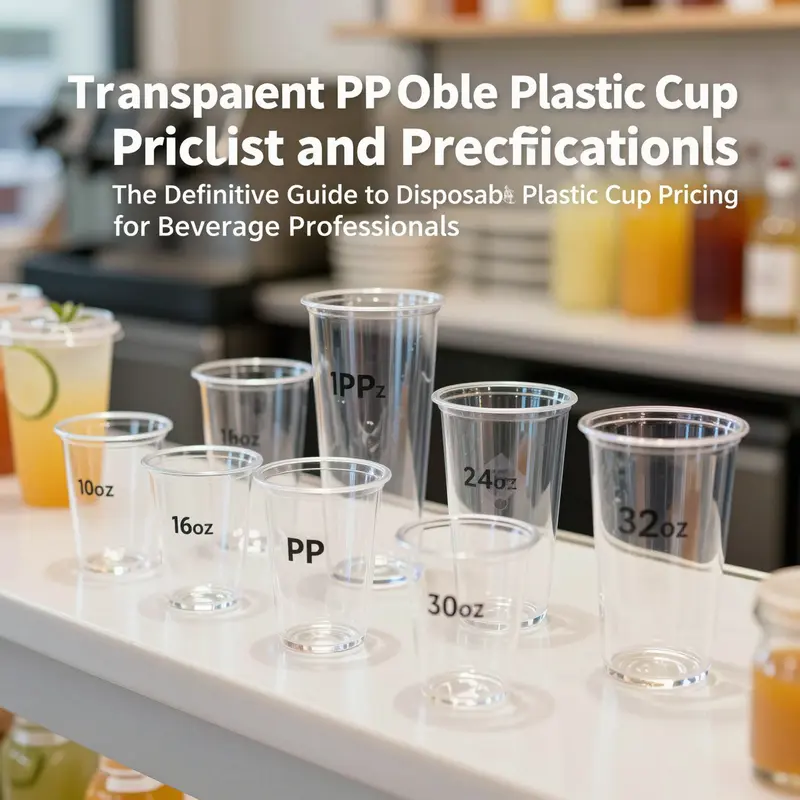 A variety of transparent PP disposable cups showcasing their sizes and clarity.