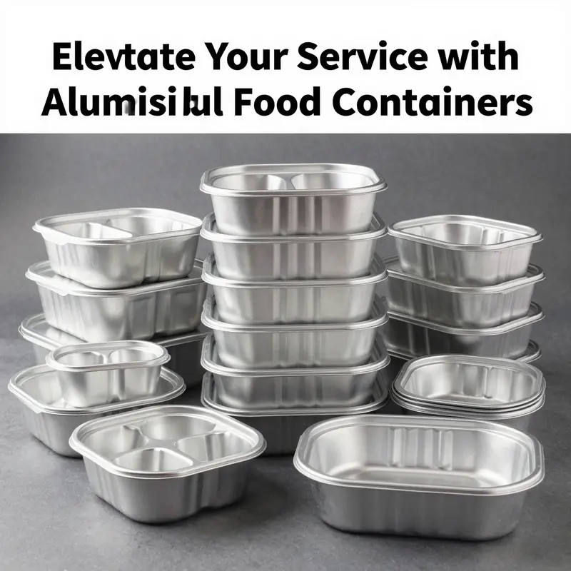 An array of aluminium disposable food containers showcasing different sizes and designs.