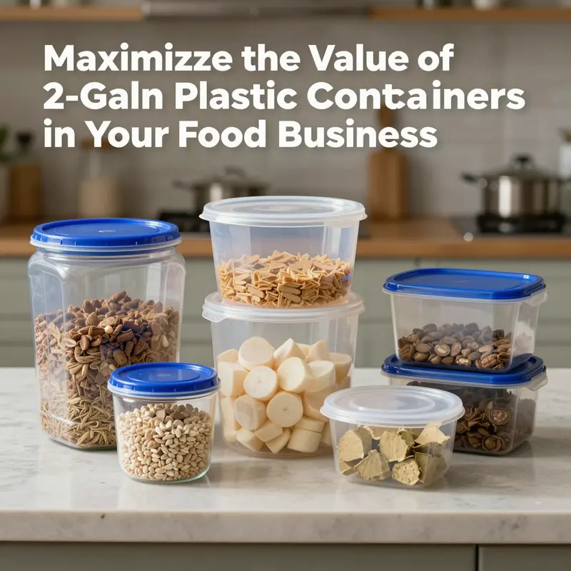 Various types and specifications of 2-gallon plastic food containers ideal for storing dry goods.
