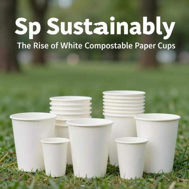 White compostable paper cups showcased in a natural setting, emphasizing their environmentally friendly design.