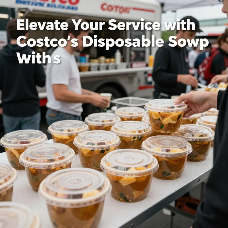 An engaging display of Costco’s eco-friendly soup bowls and lids highlights their functionality and appeal.