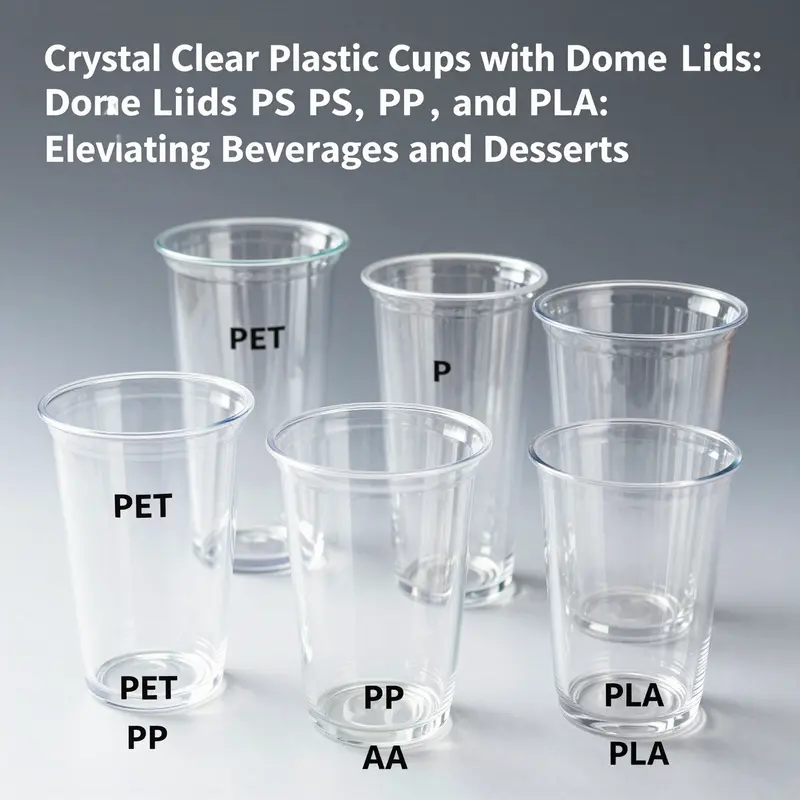 Different types of crystal clear plastic cups showcasing material options suitable for food and beverage service.