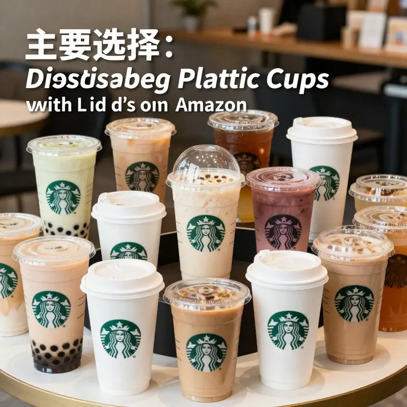 An array of disposable plastic cups with lids demonstrating choice and variety available for businesses.