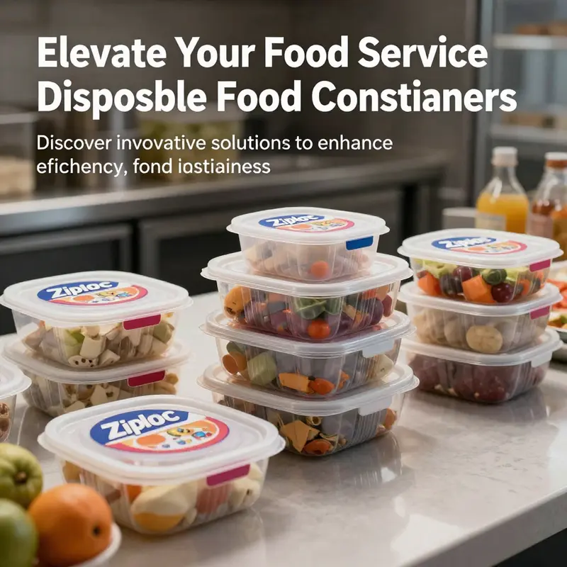 A vibrant food service environment displaying Ziploc disposable food containers being utilized for various food items.