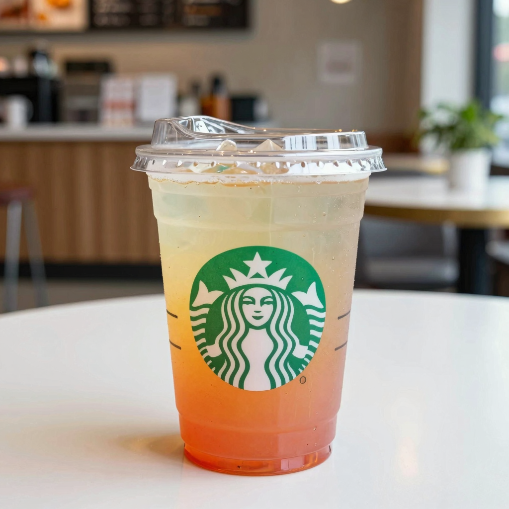 Image of a 20 oz disposable plastic cup filled with a colorful beverage