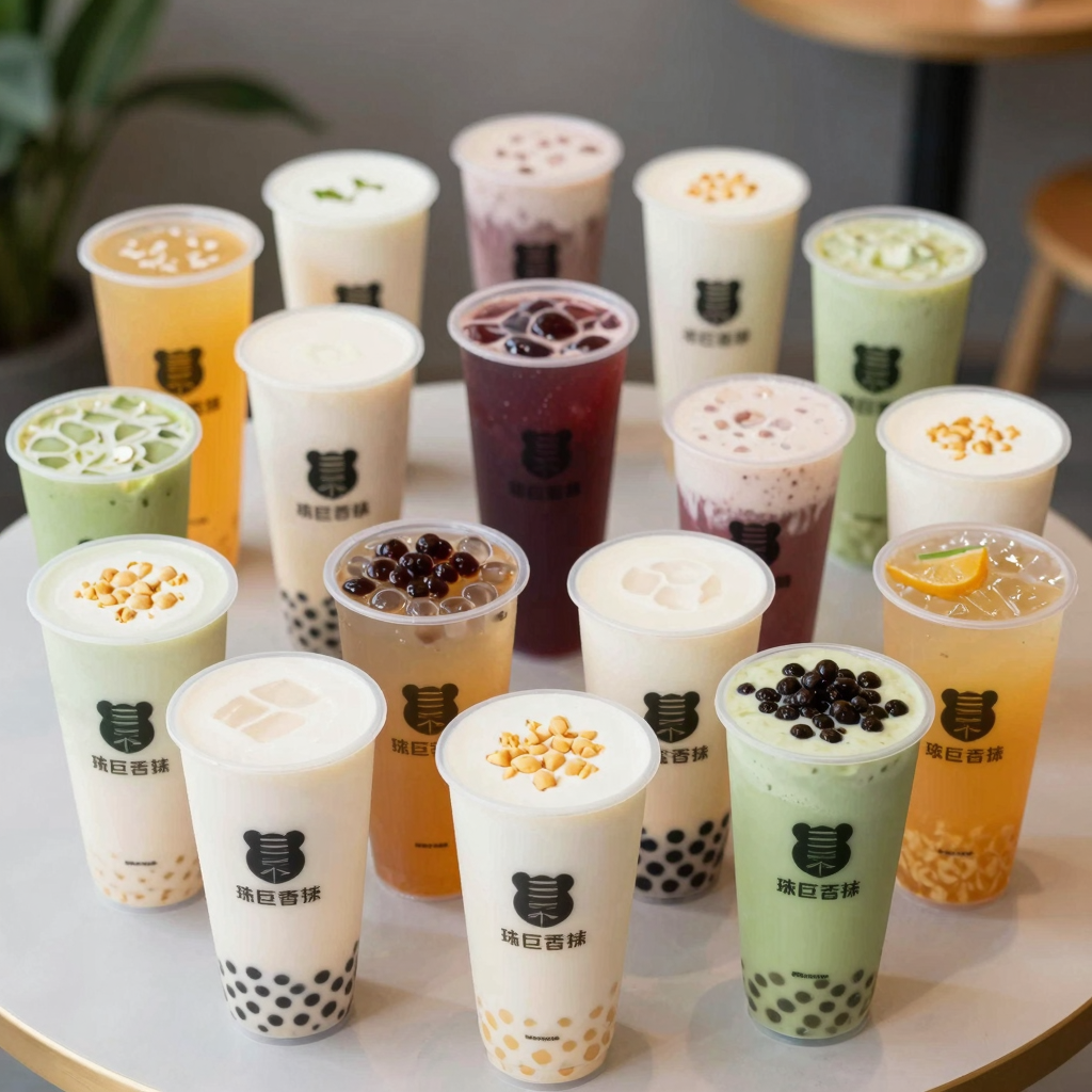 Vibrant array of 20 oz disposable plastic cups with colorful beverages