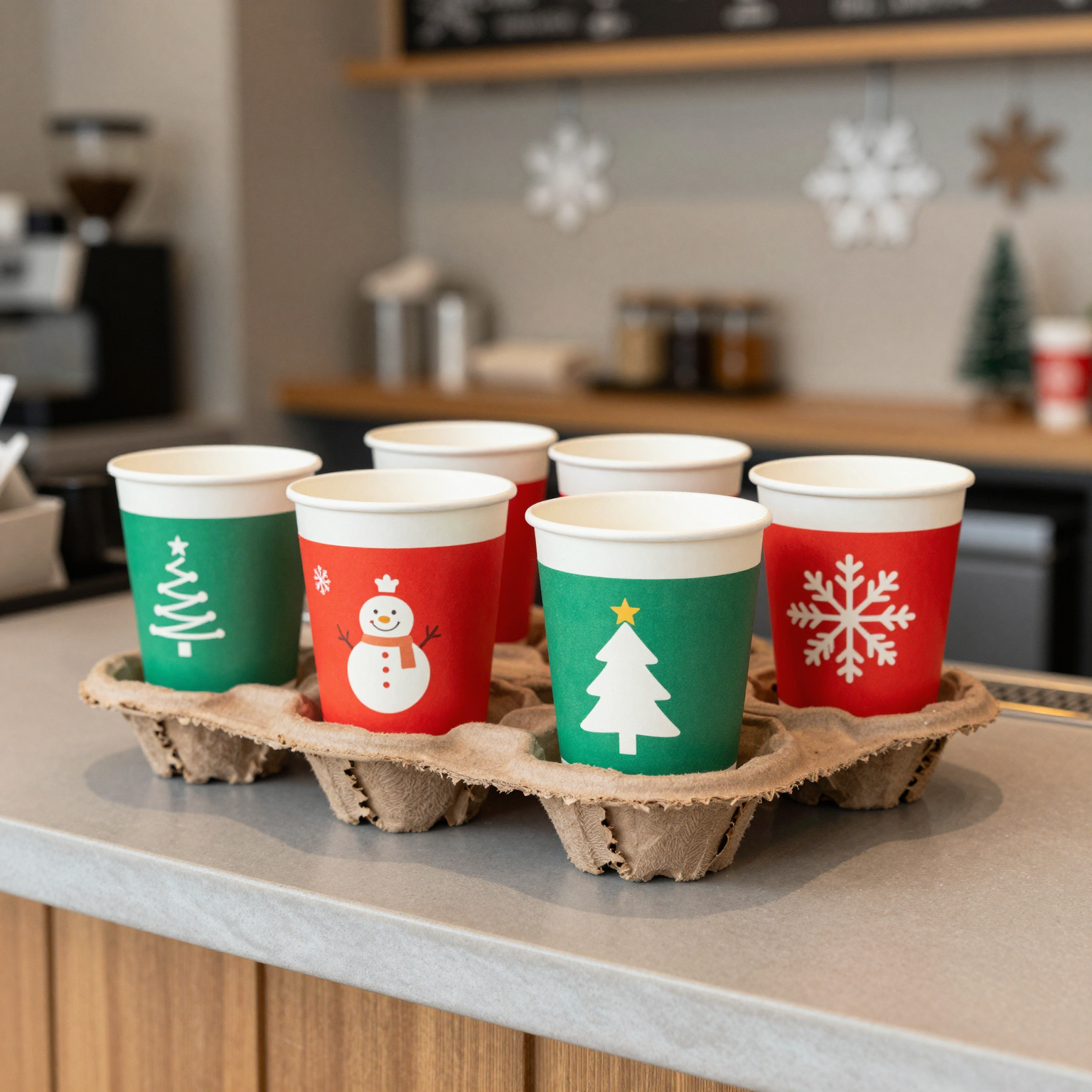 Festive Disposable Cups in Café