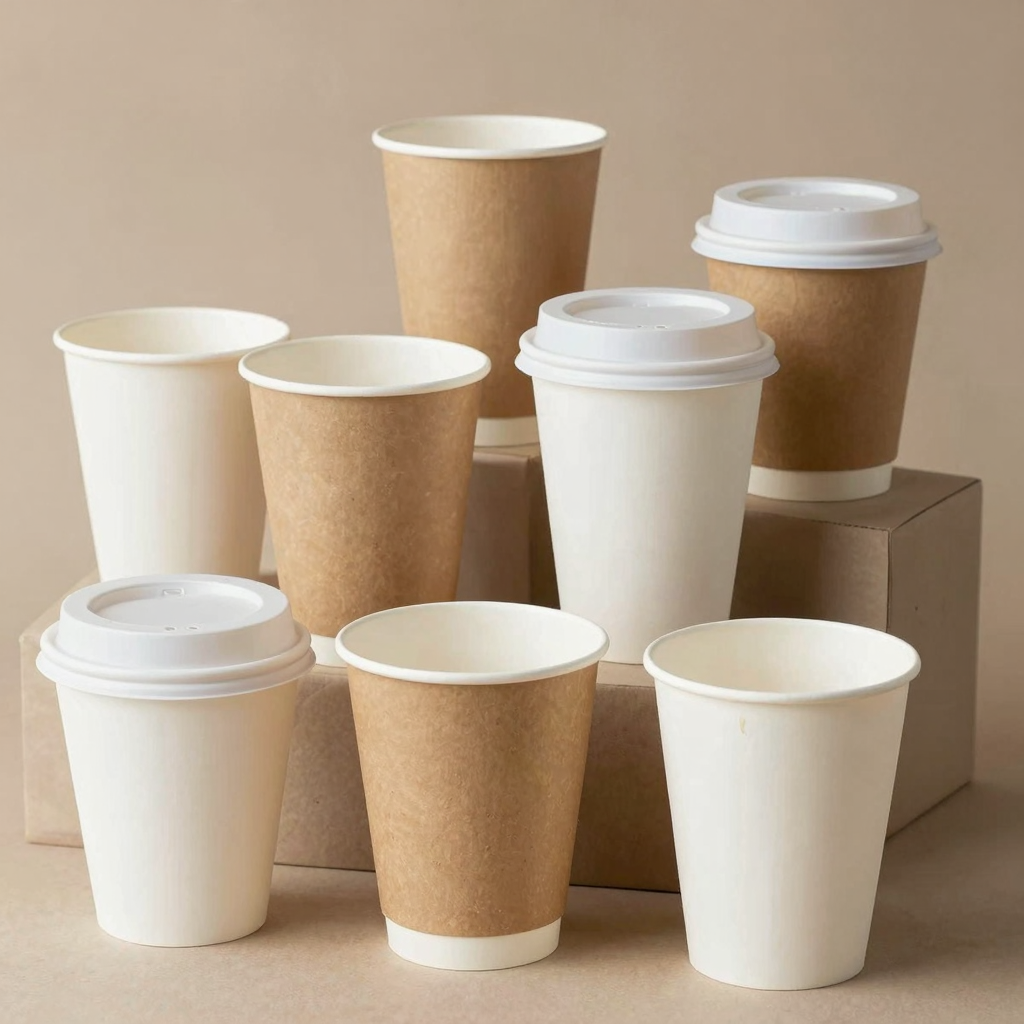 Eco-friendly disposable coffee cups displayed in a natural setting