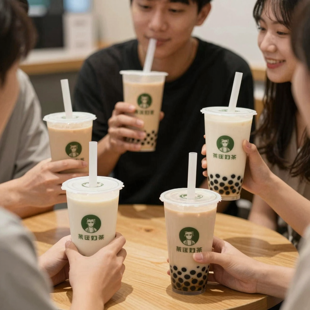 Customers enjoying beverages in disposable cups