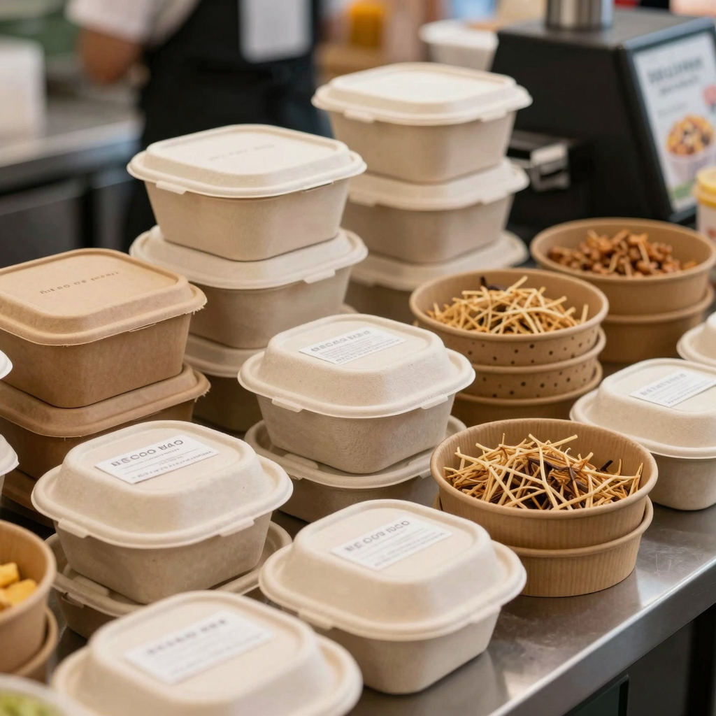 Eco-friendly food containers in a food service environment