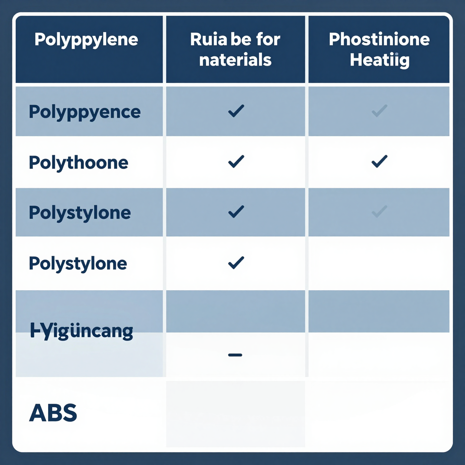 A visual comparison table showcasing different types of plastic materials suitable for heating.