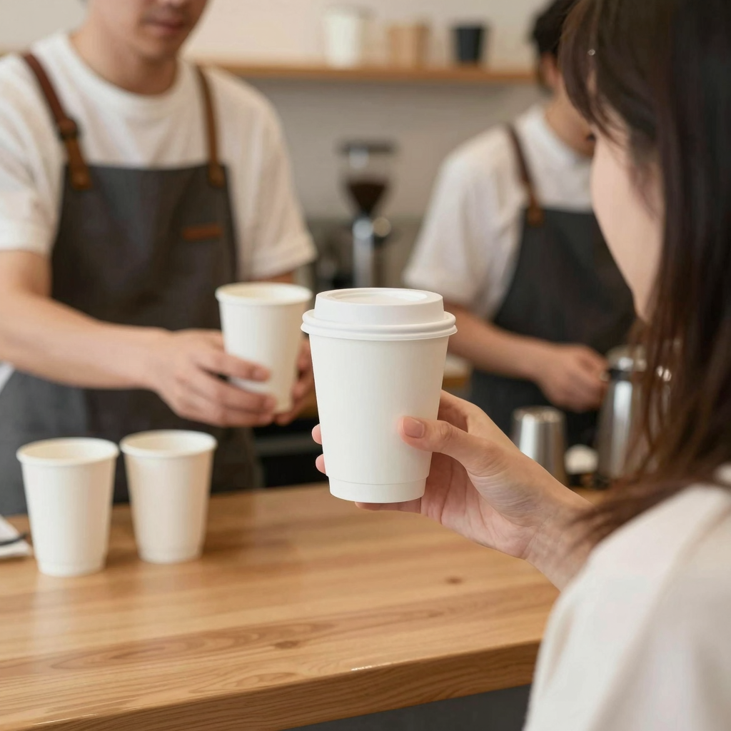 A paper cup in a cafe setting, enhancing customer experience
