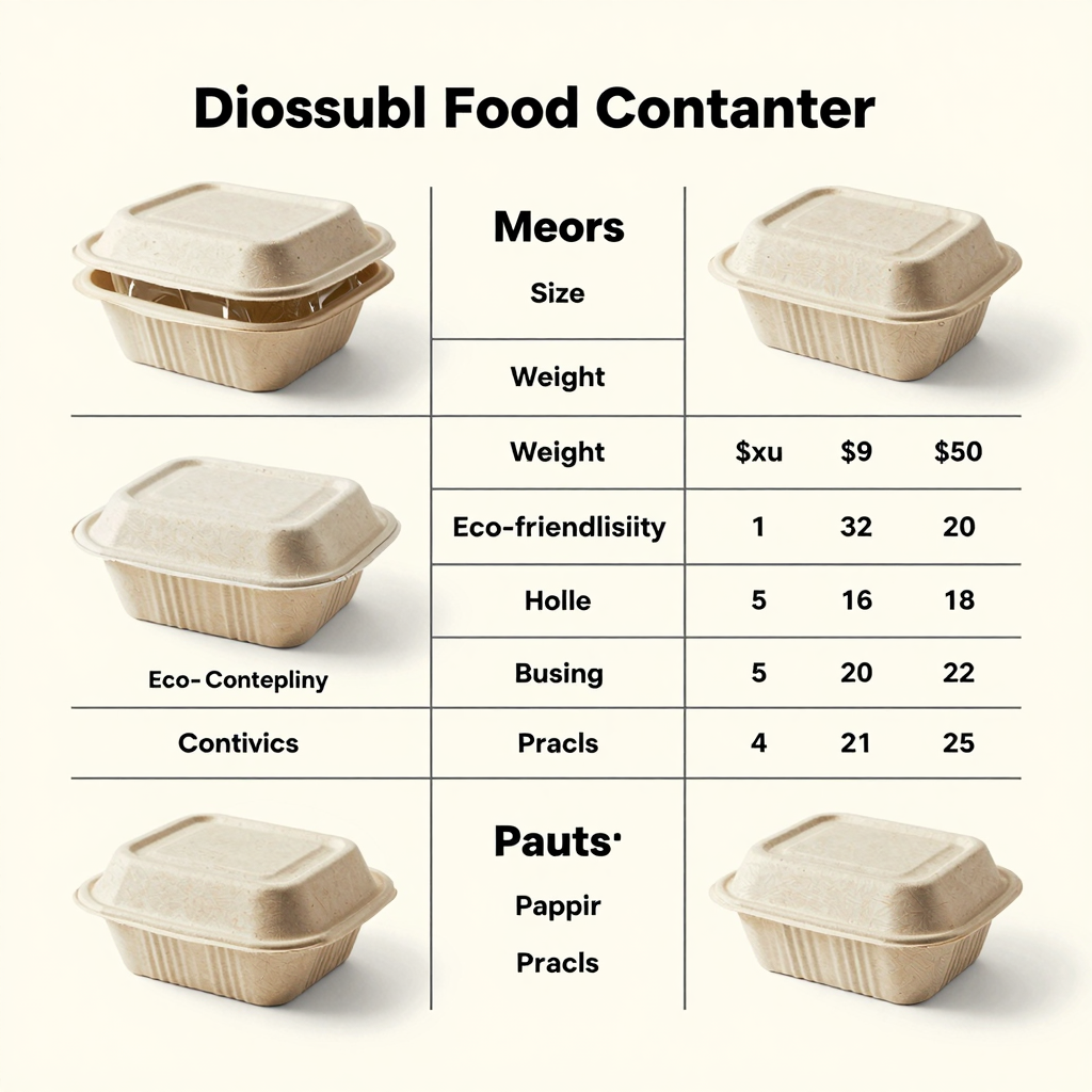 Comparison table of different paper disposable food containers