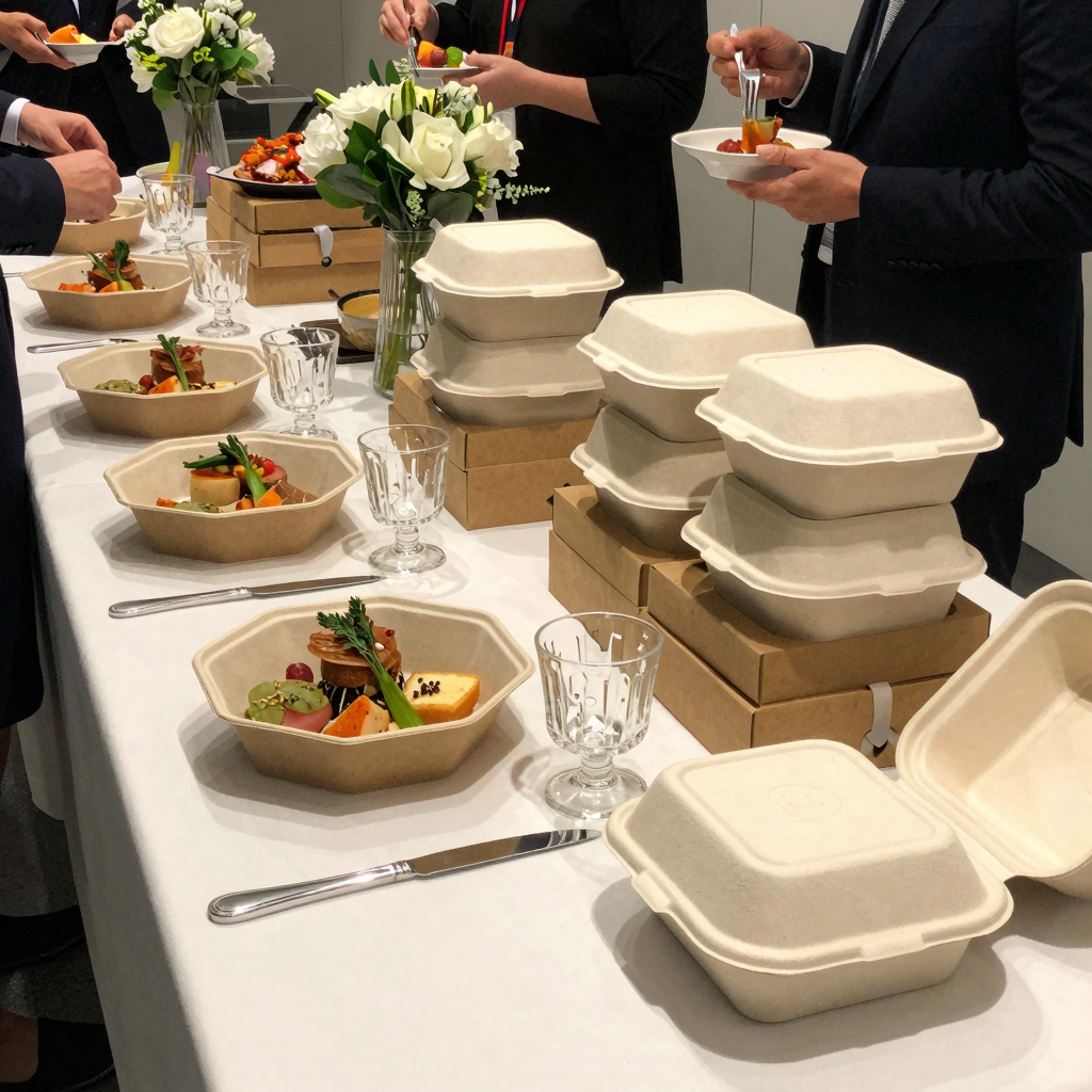 Elegant Catering Setup with Paper Disposable Containers
