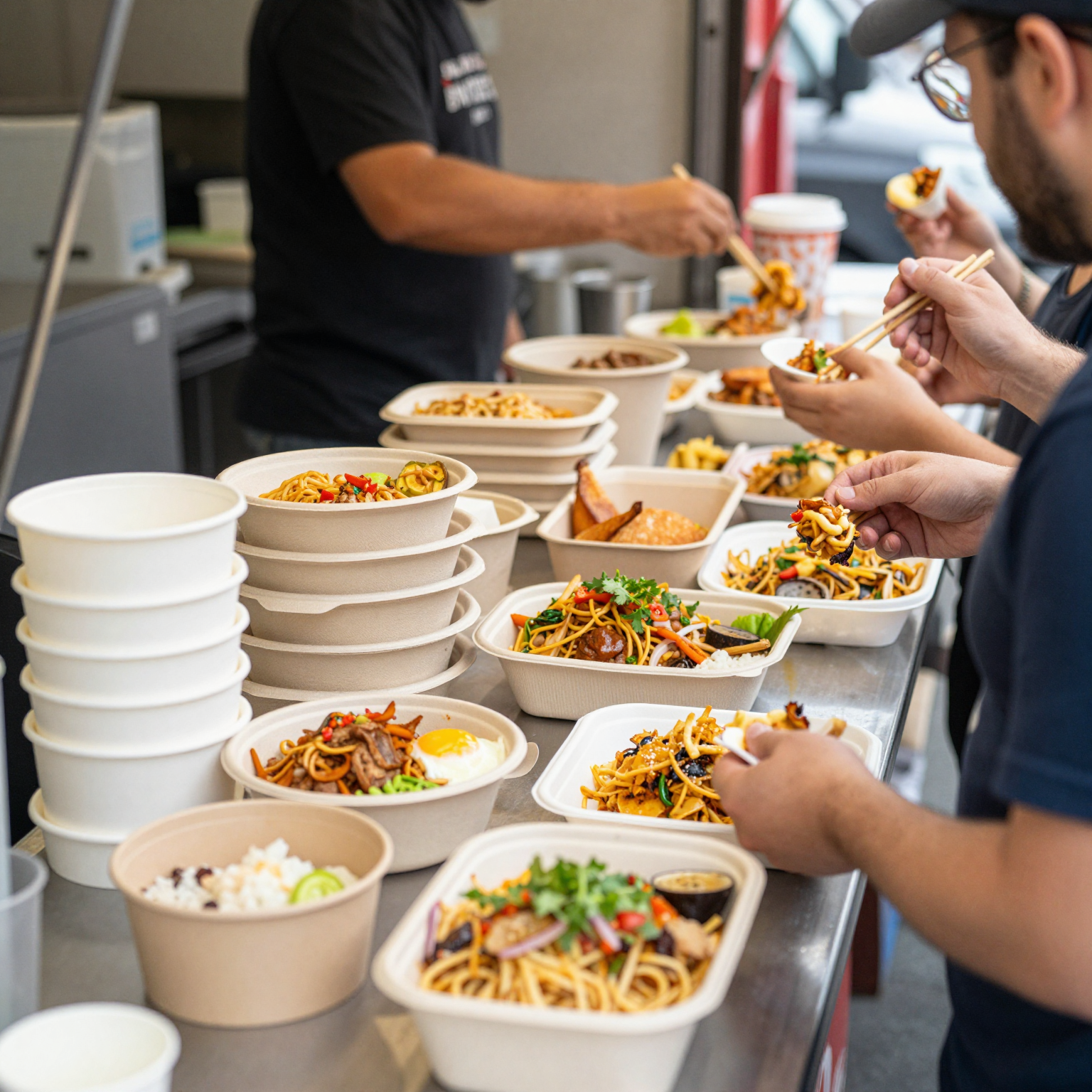 Paper Disposable Food Containers at a Food Truck Event