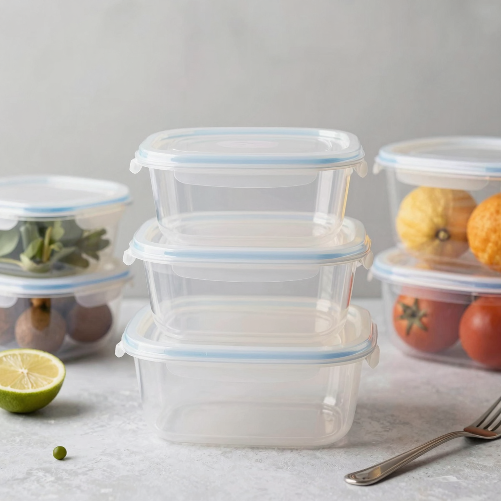 Various plastic food containers highlighting durability features