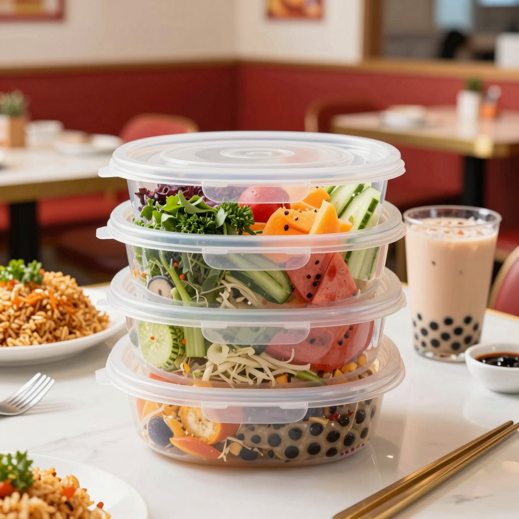 TS-5 plastic food container in vibrant restaurant setting