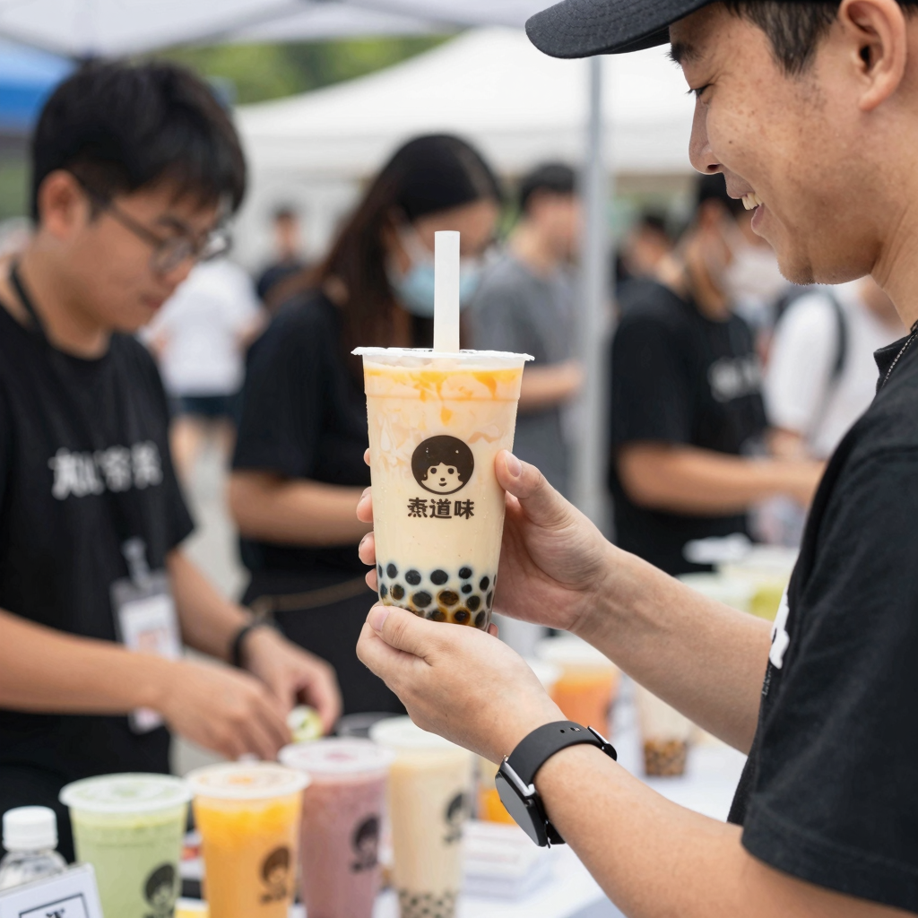 Happy Customer with Bubble Tea