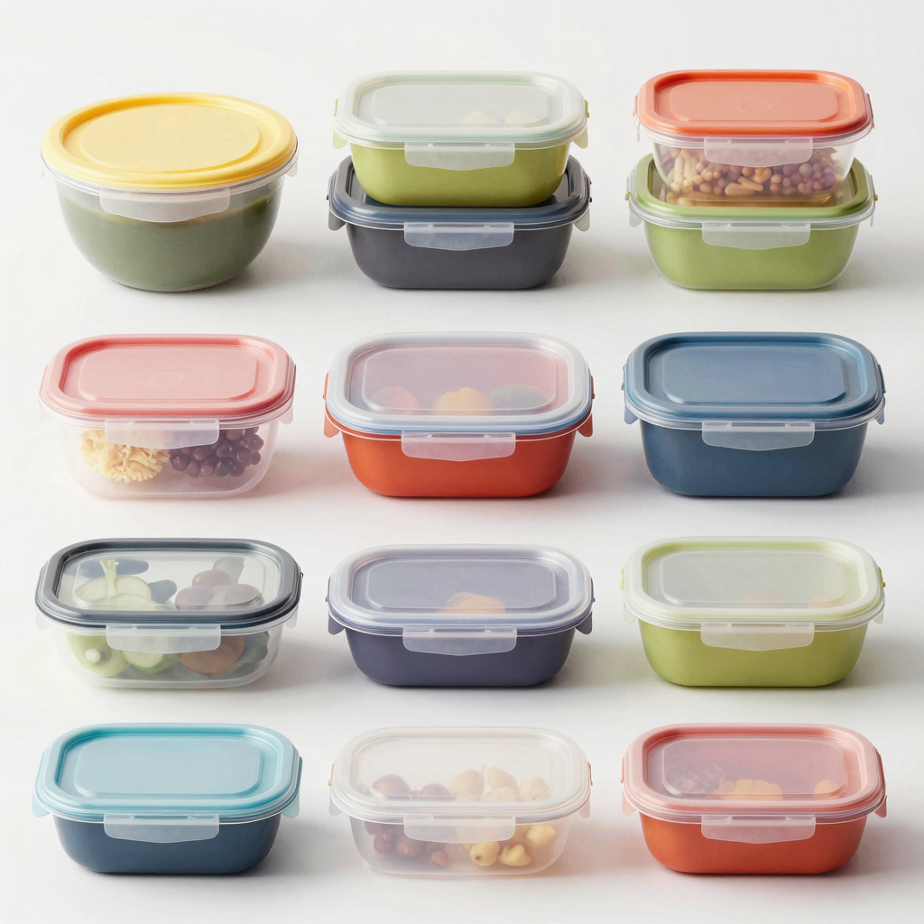 Various designs of plastic food containers