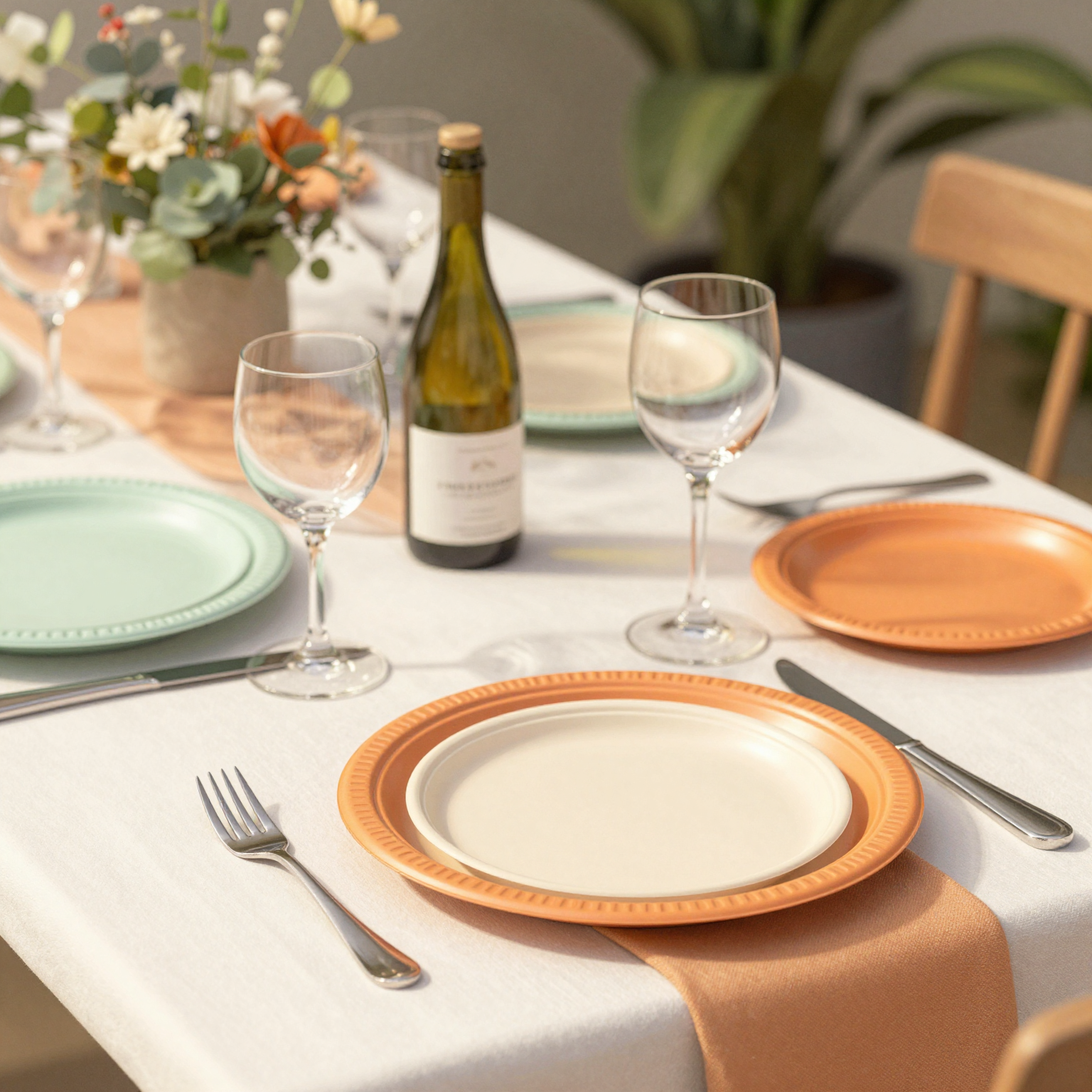 A beautifully set dining table with premium disposable tableware