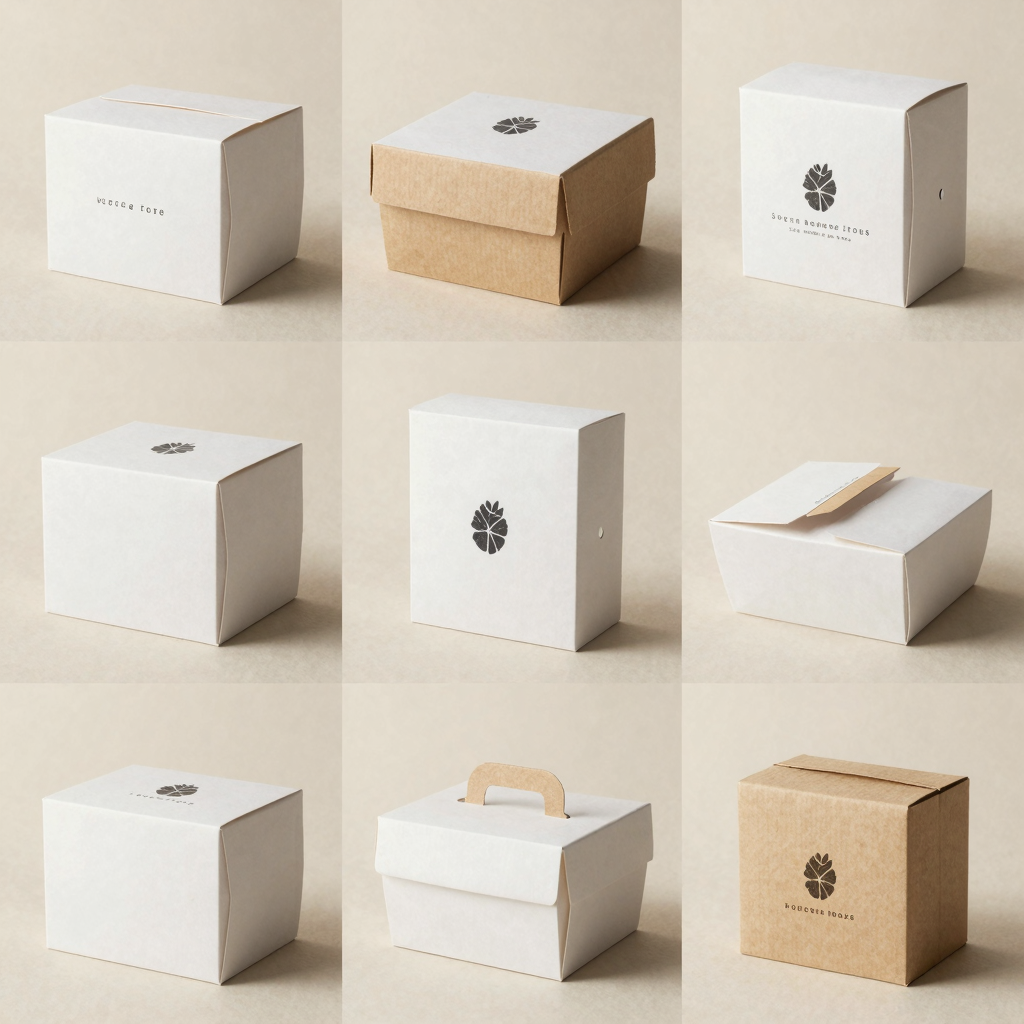Examples of recycled white kraft paper boxes for cosmetic packaging