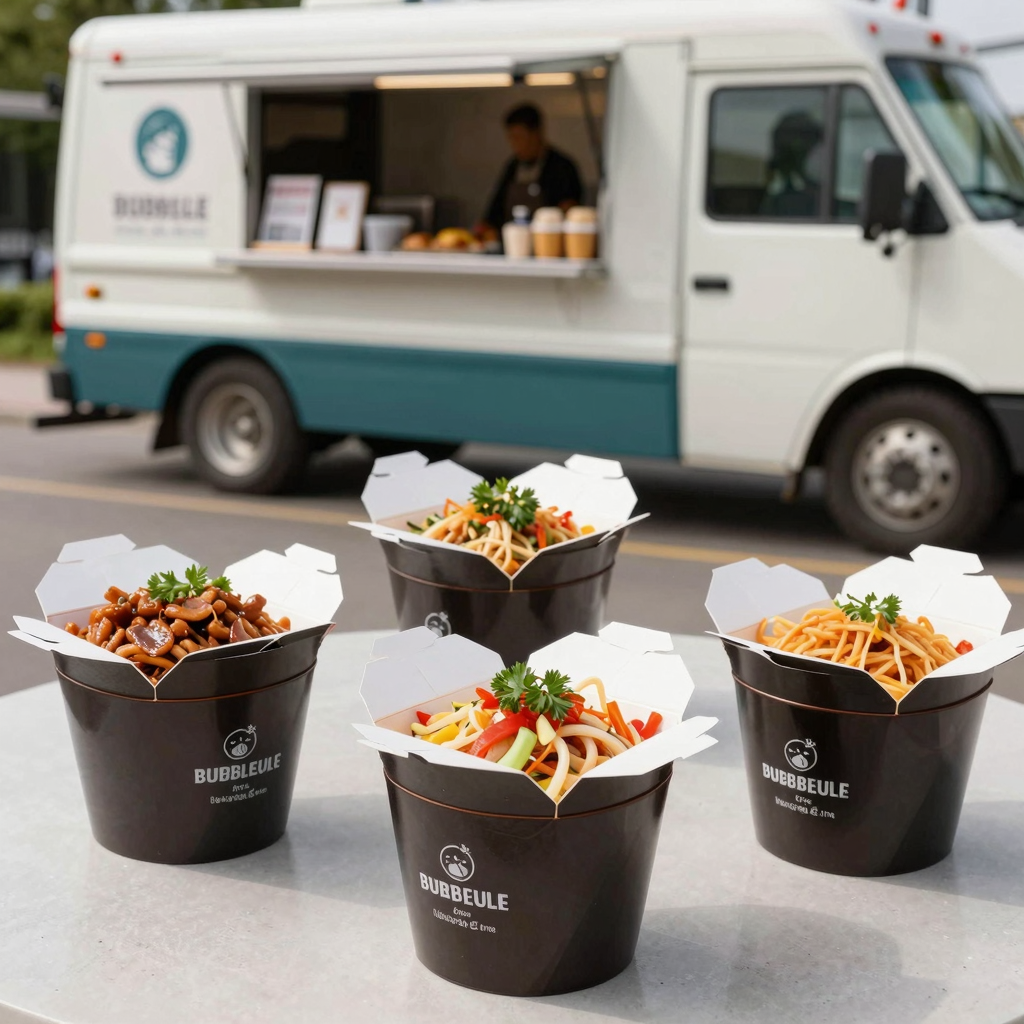 Variety of takeaway food boxes in use at food service operations