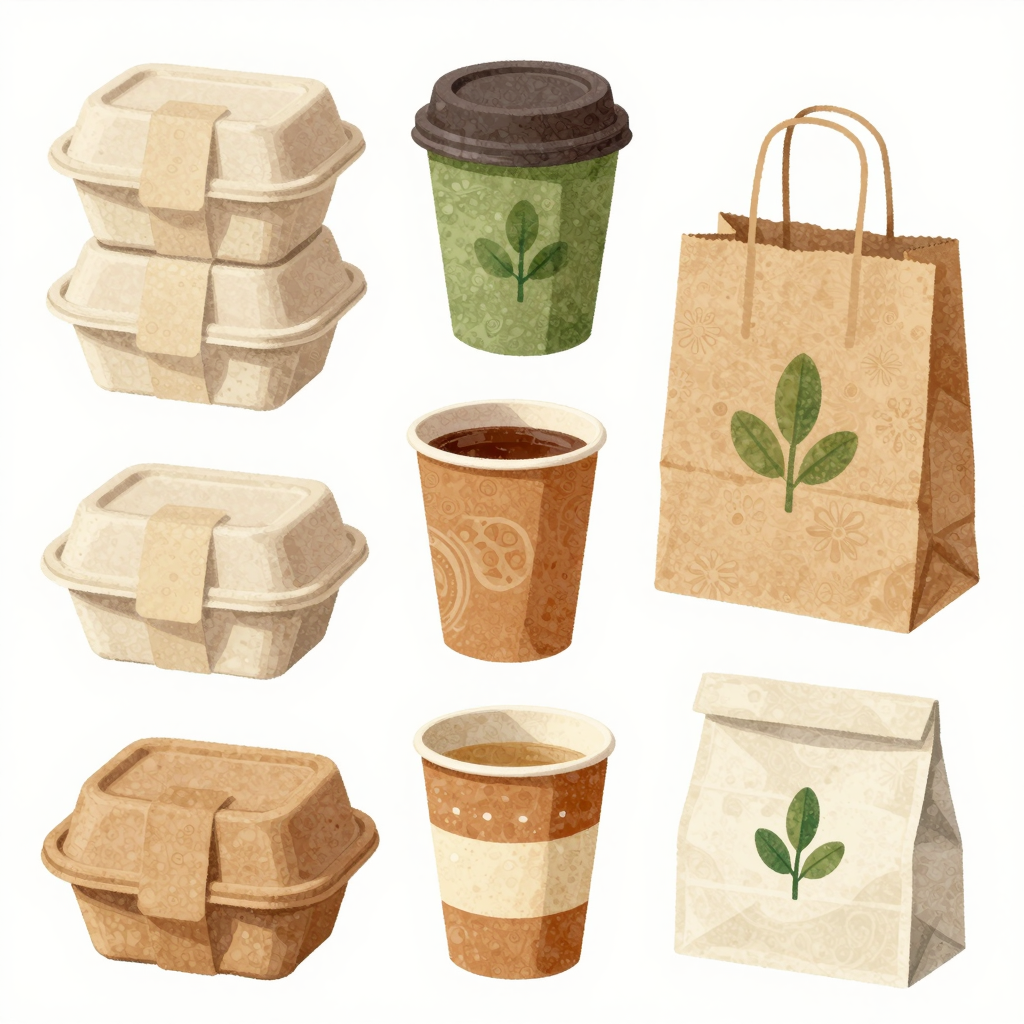 Eco-friendly food packaging options illustration
