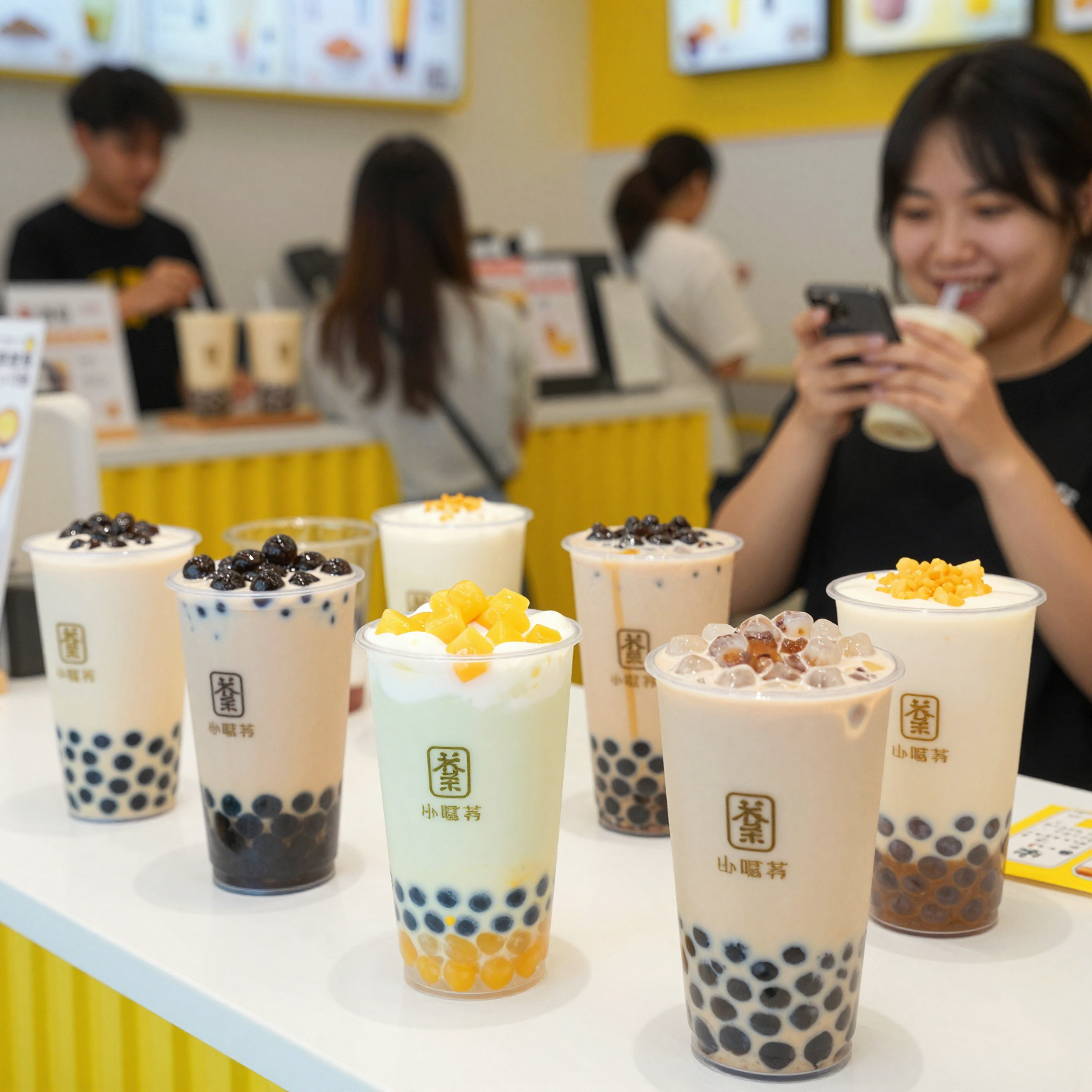 Bubble tea shop with clear plastic cups