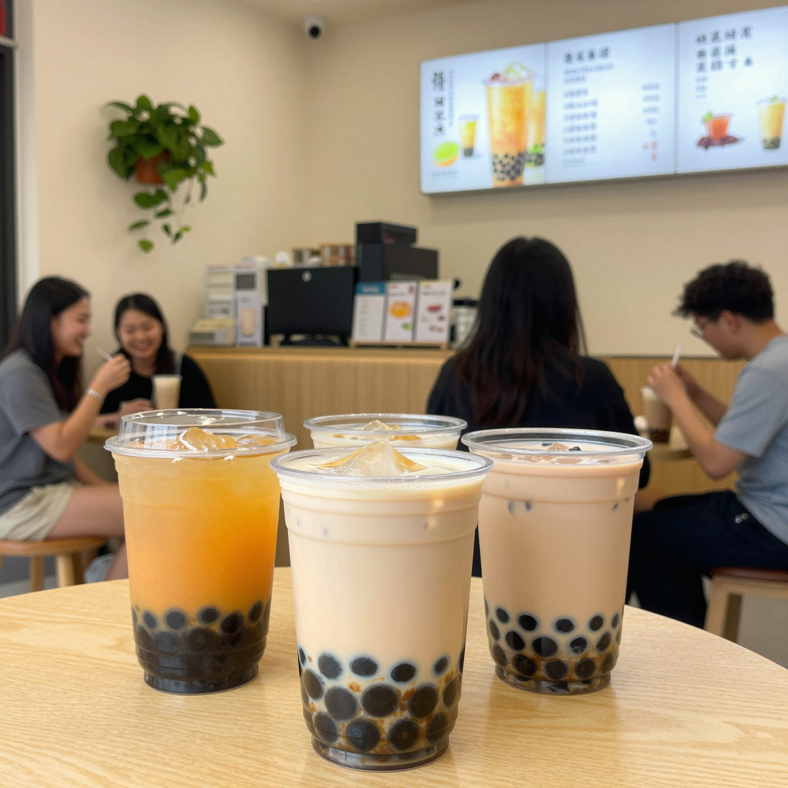 Clear Plastic Squat Cups in a Bubble Tea Shop