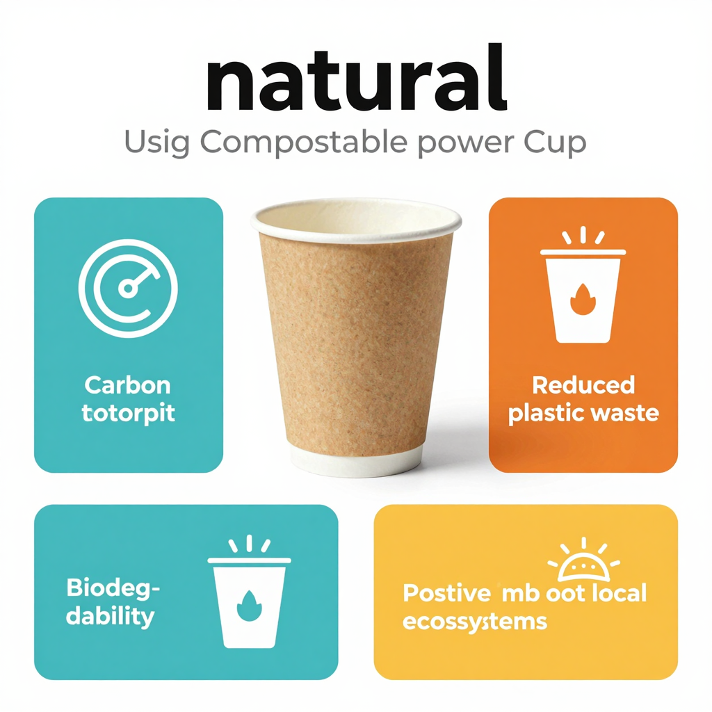 Infographic illustrating the environmental benefits of using compostable paper cups over traditional disposables
