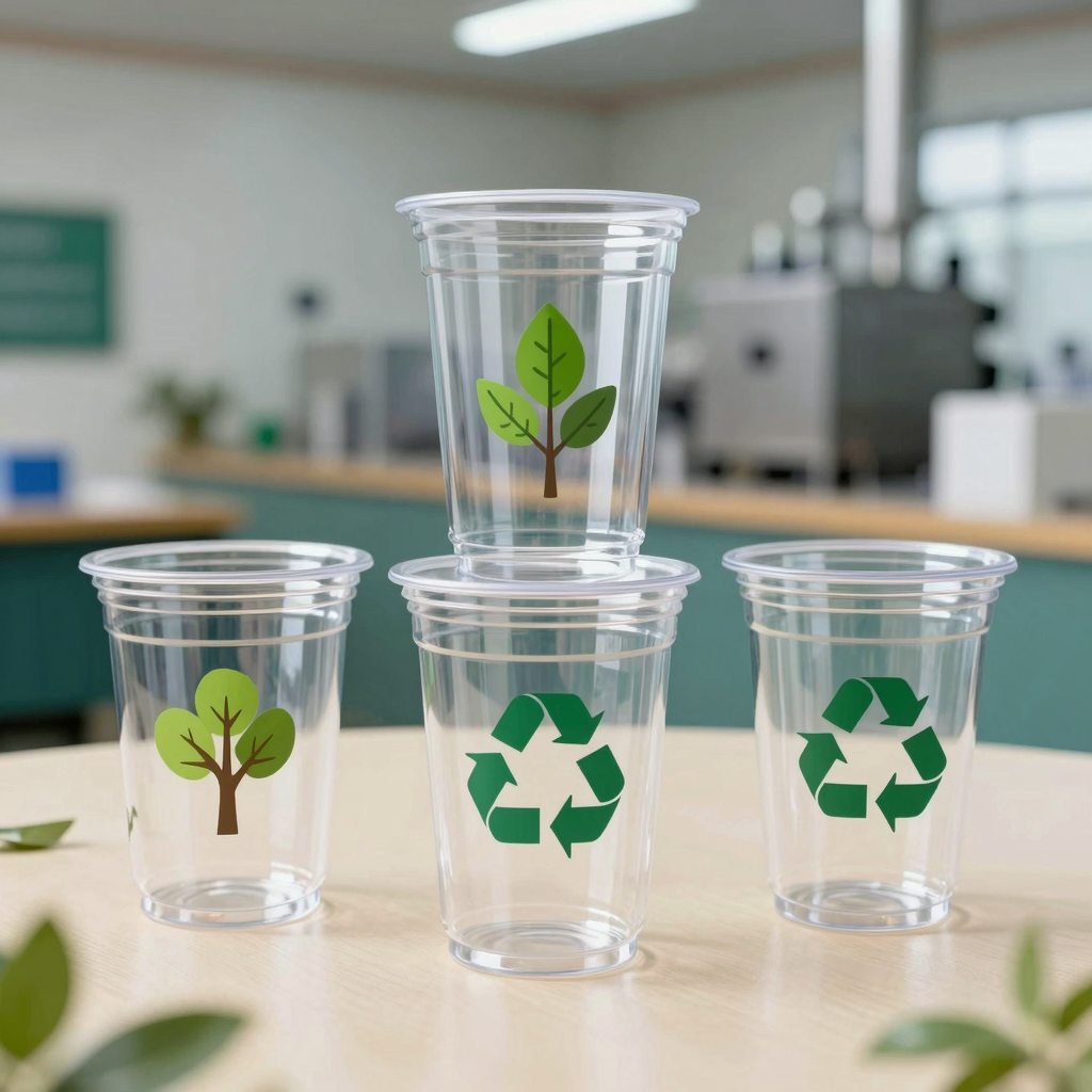 Eco-friendly clear plastic cups illustration