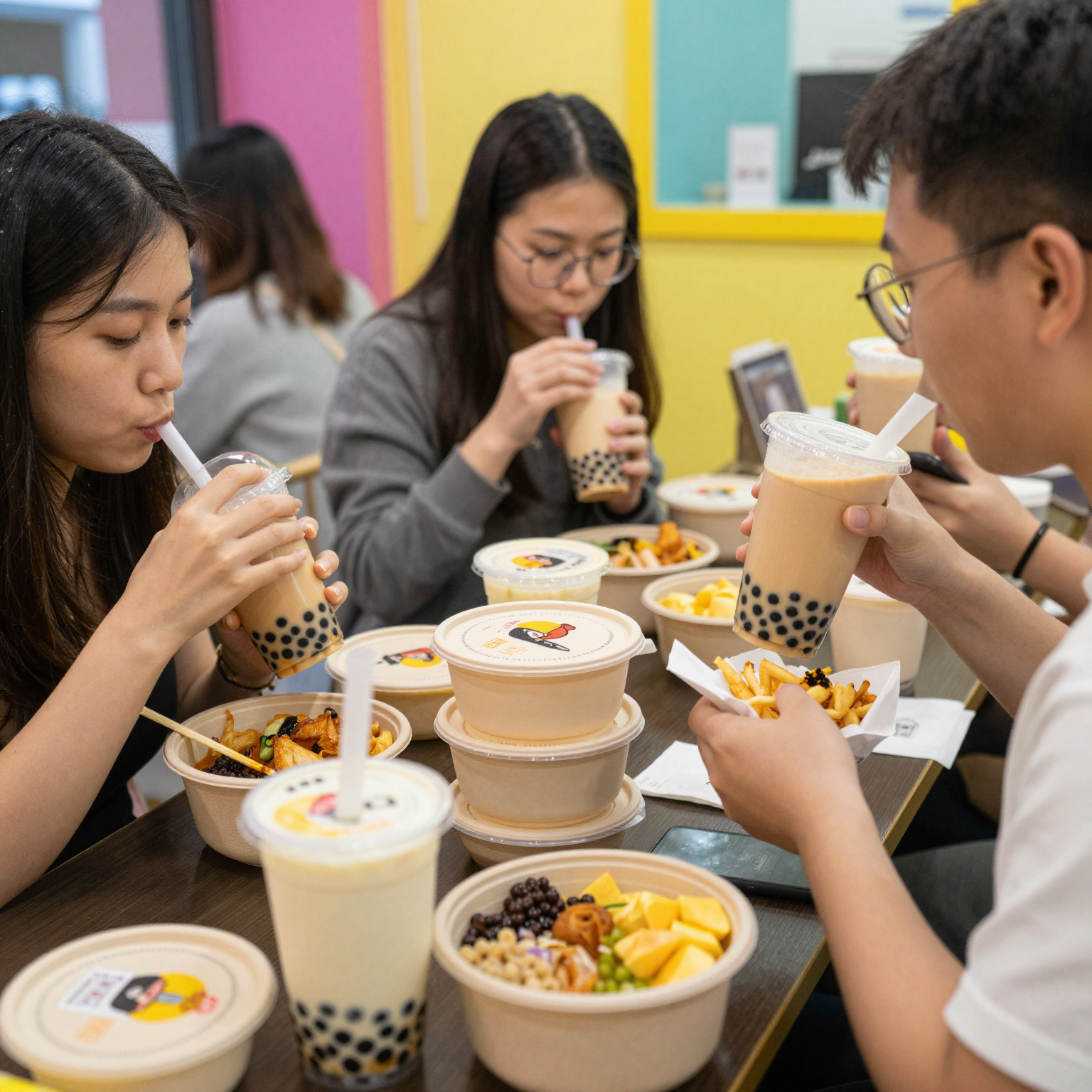 Disposable Round Food Containers in Use