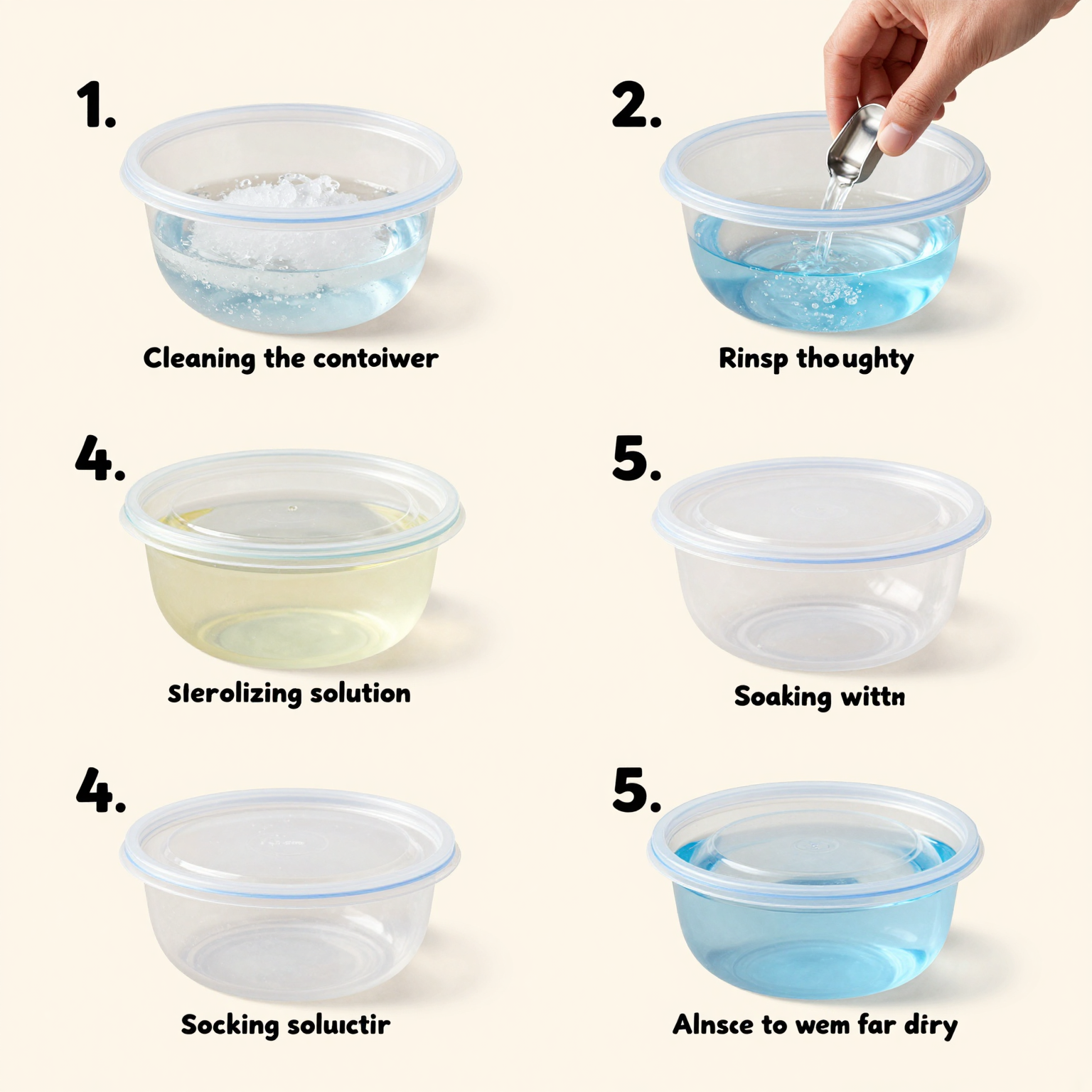 Steps to sterilize plastic food containers