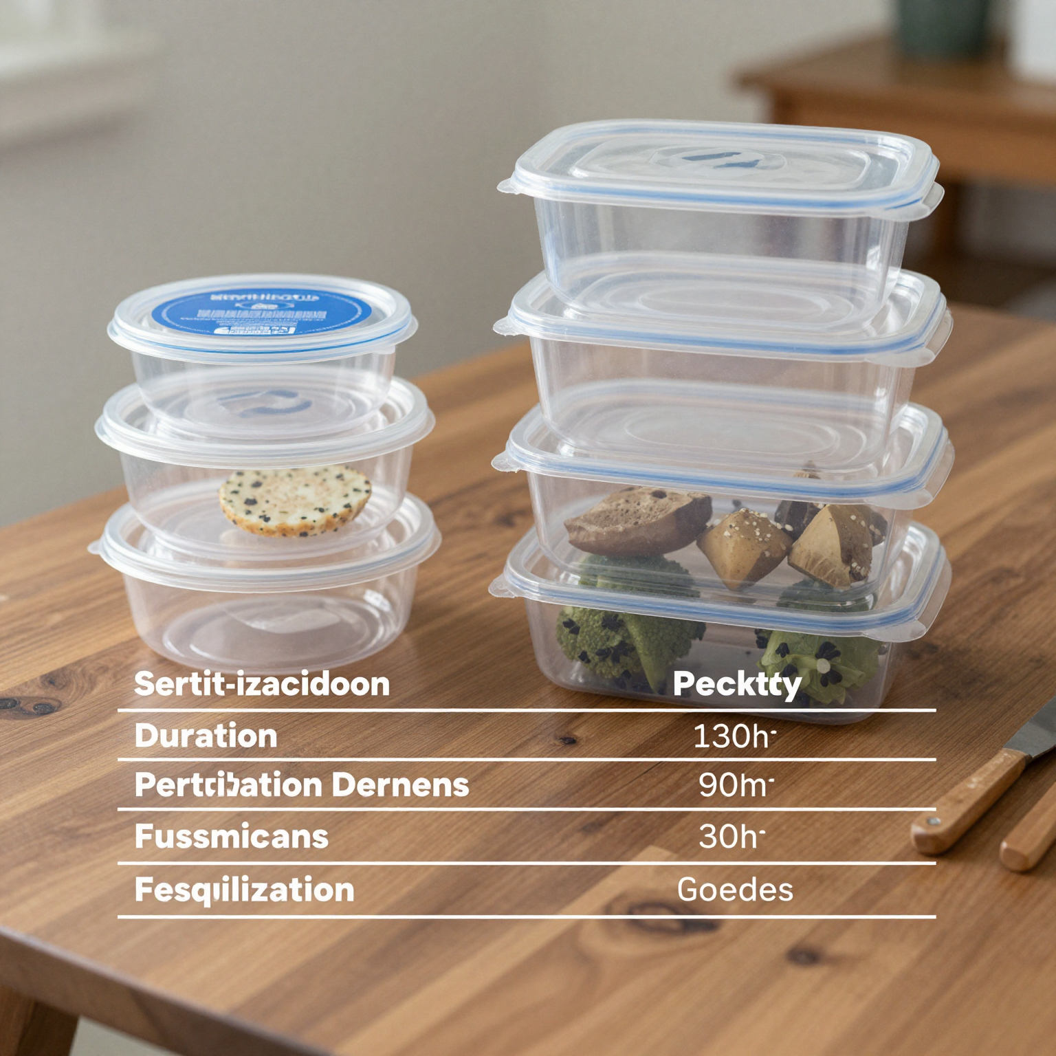 Table comparing sterilization methods for plastic food containers