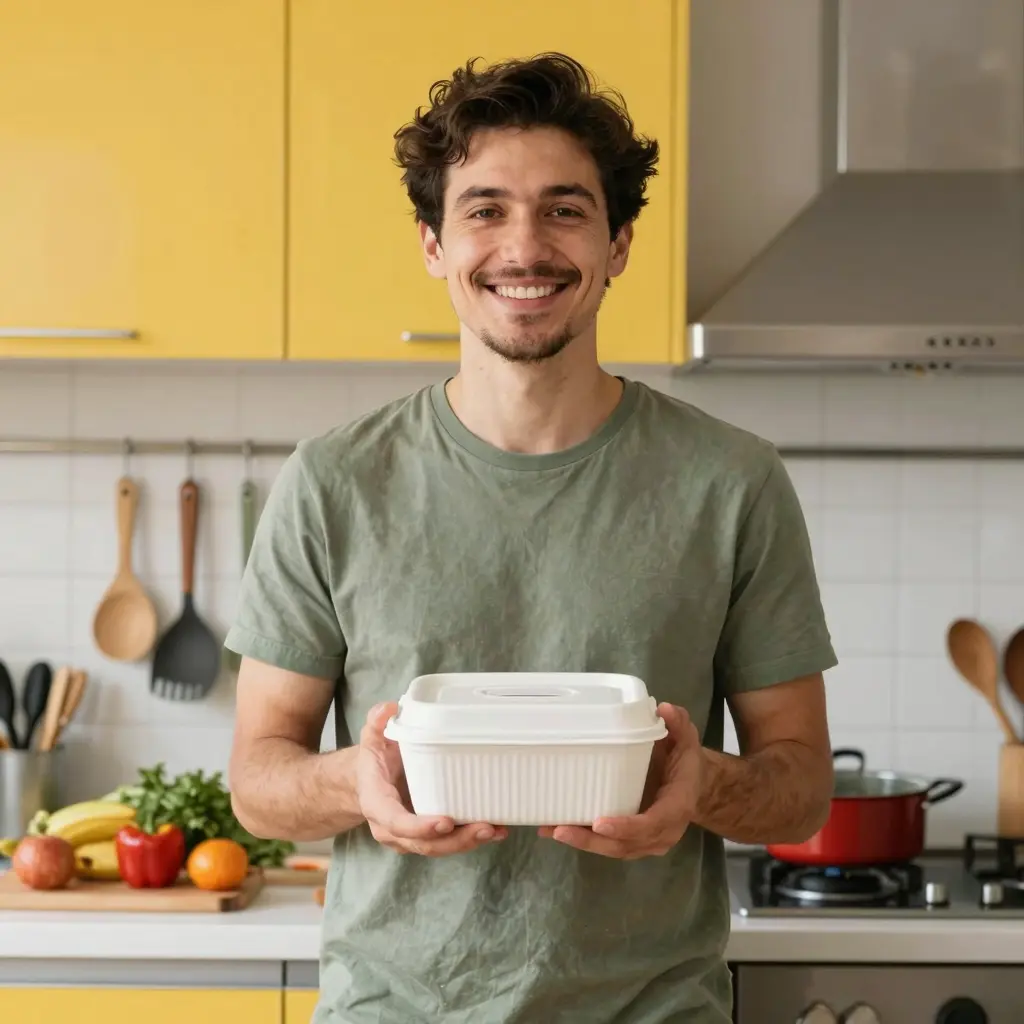 Satisfied Customer with Disposable Container