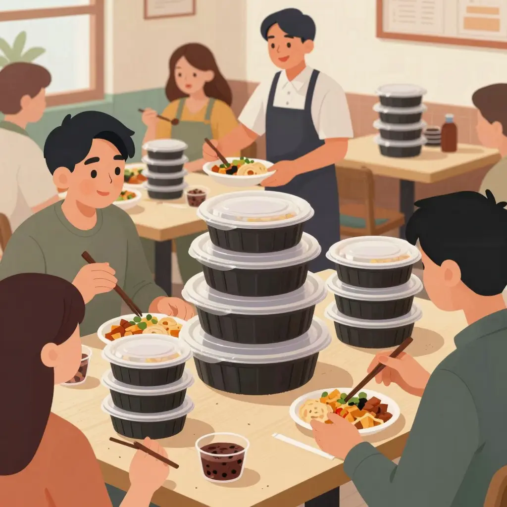 Friendly image of food containers in a restaurant