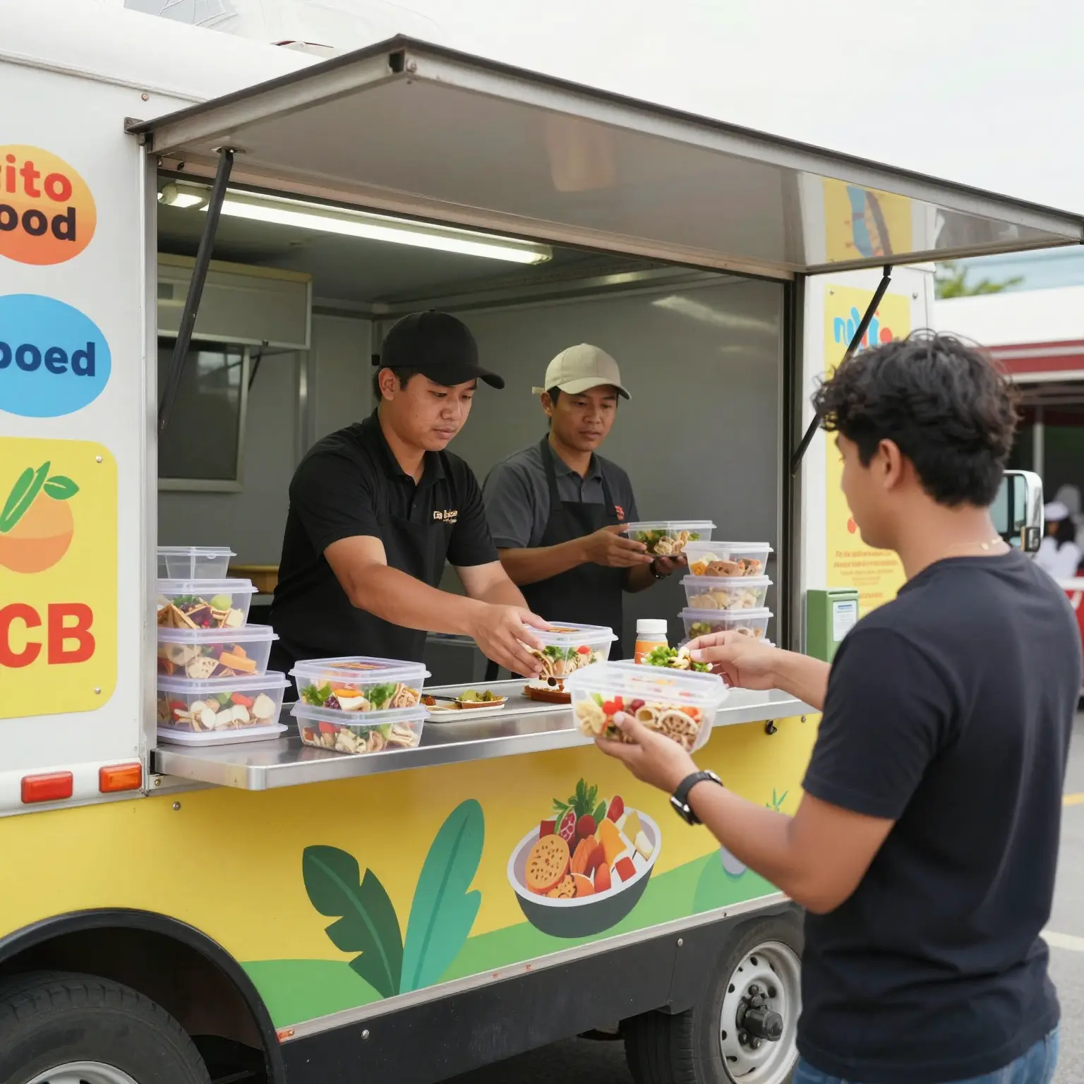 Food Truck with Plastic Containers
