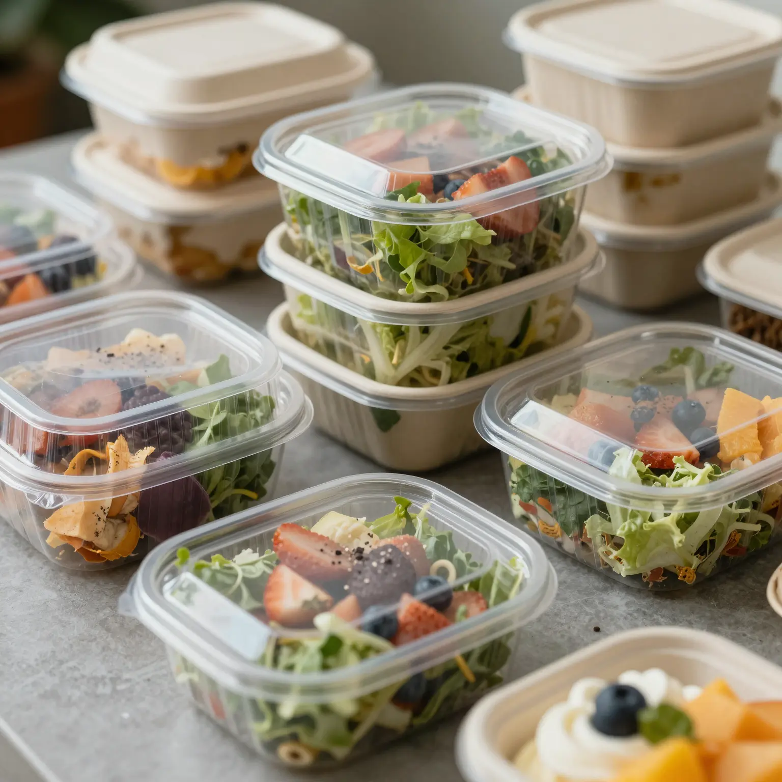 Eco-friendly plastic food containers used in catering services