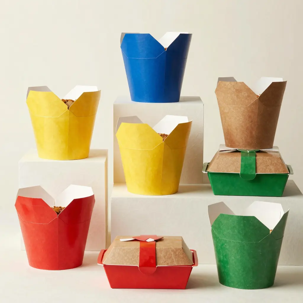 Different types of takeaway food boxes made of paper