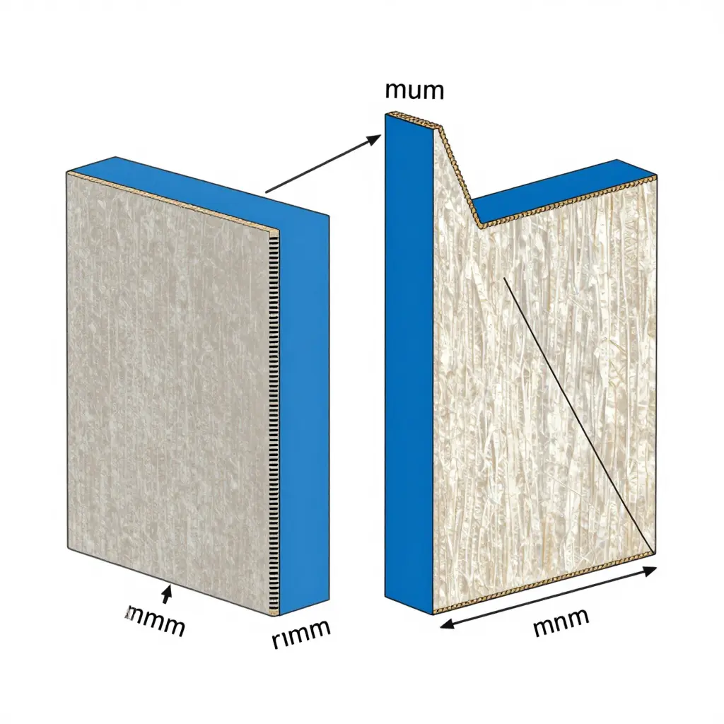 Cross-section diagram of a bagasse clamshell box corner showing draft angle, corner wall thickness, and release direction